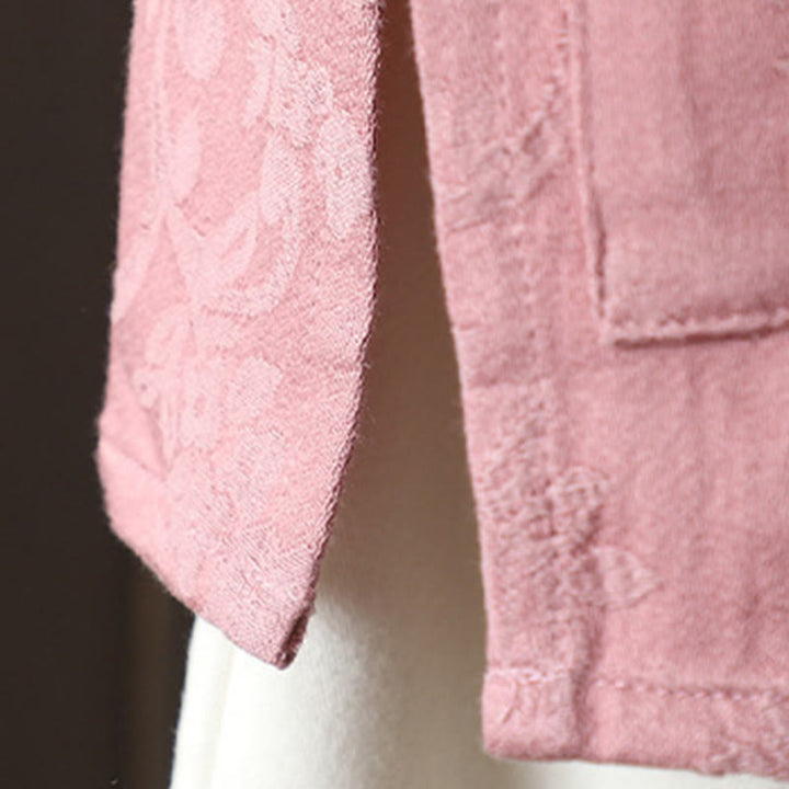 Camicia casual da donna in cotone con colletto rialzato e maniche lunghe con motivo floreale Buddha Stones - image 12