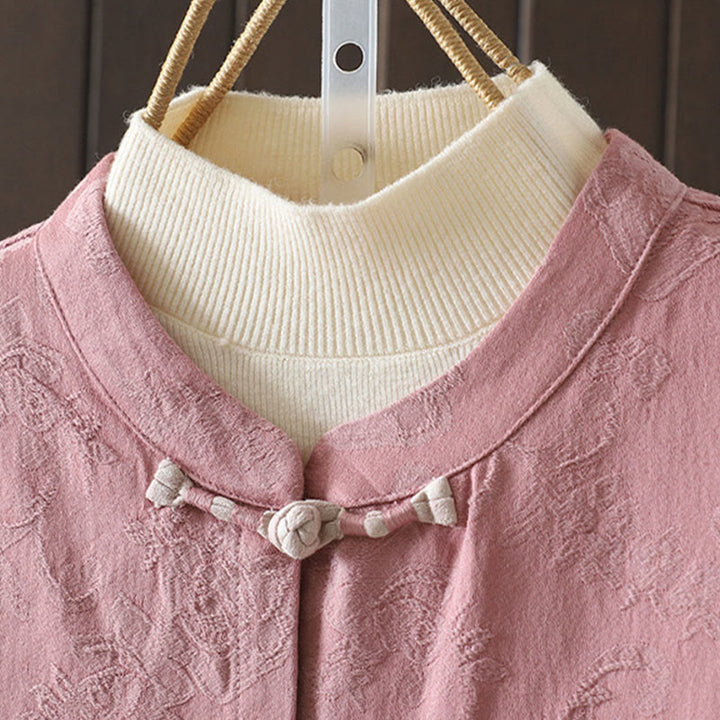 Camicia casual da donna in cotone con colletto rialzato e maniche lunghe con motivo floreale Buddha Stones - image 11