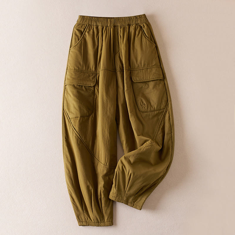 Pantaloni harem da donna in cotone spesso con tasche, imbottiti e semplici in cotone Buddha Stones - DarkGoldenrod - US8-10, UK/AU12-14, EU40-42 (2XL) - image 1