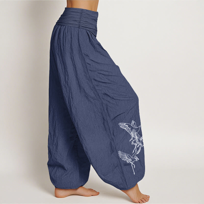 Pantaloni harem in cotone con elastico in vita e motivo a gru volante Buddha Stones - image 9