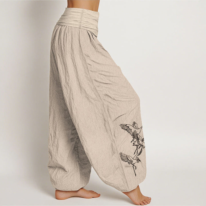 Pantaloni harem in cotone con elastico in vita e motivo a gru volante Buddha Stones - image 12