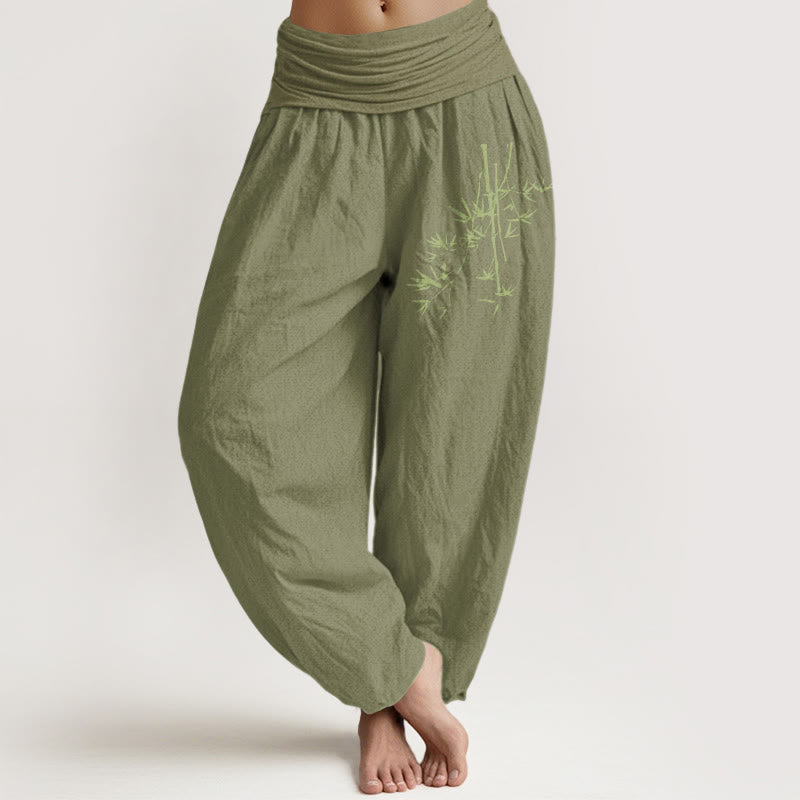 Pantaloni harem in cotone con elastico in vita, motivo Buddha Stones - Verde oliva - US22, UK/AU26, EU54 (6XL) - image 14