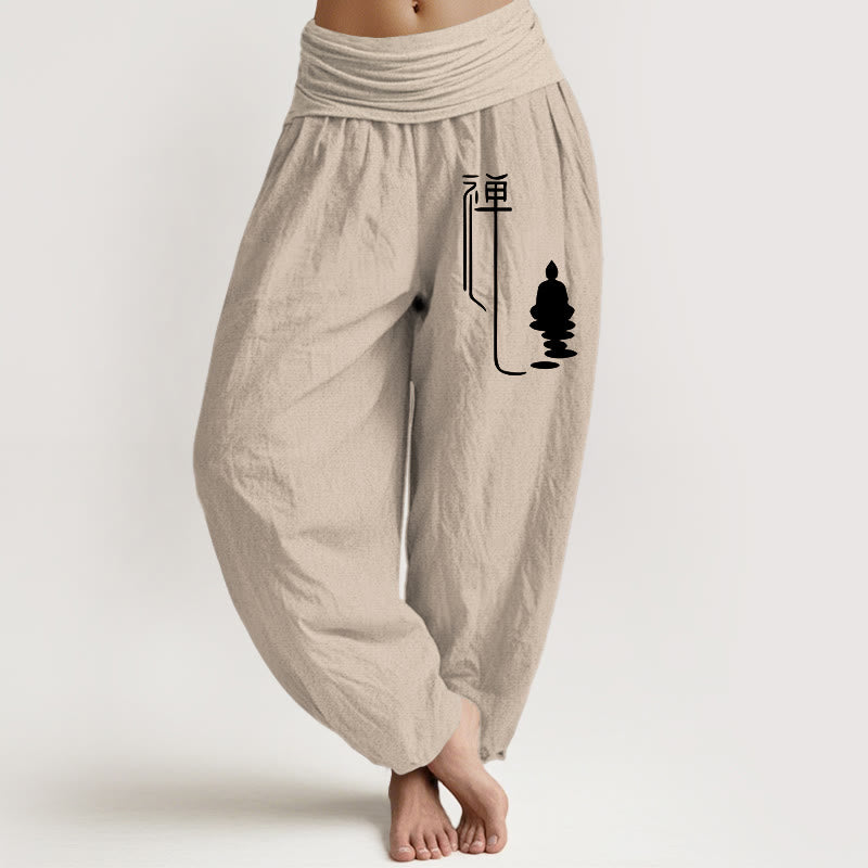Pantaloni harem in cotone con elastico in vita e motivo buddista zen Buddha Stones - Abbronzatura - US22, UK/AU26, EU54 (6XL) - image 11