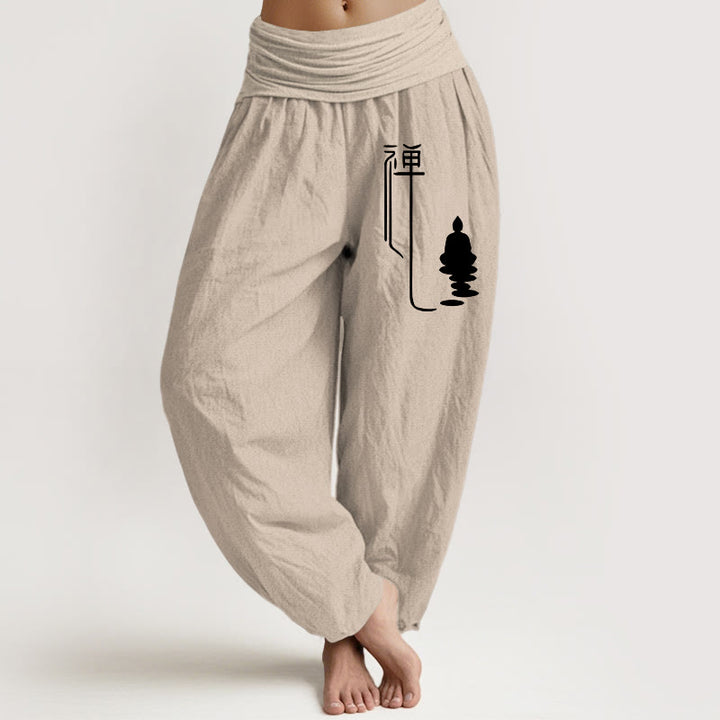 Pantaloni harem in cotone con elastico in vita e motivo buddista zen Buddha Stones - Abbronzatura - US22, UK/AU26, EU54 (6XL) - image 11