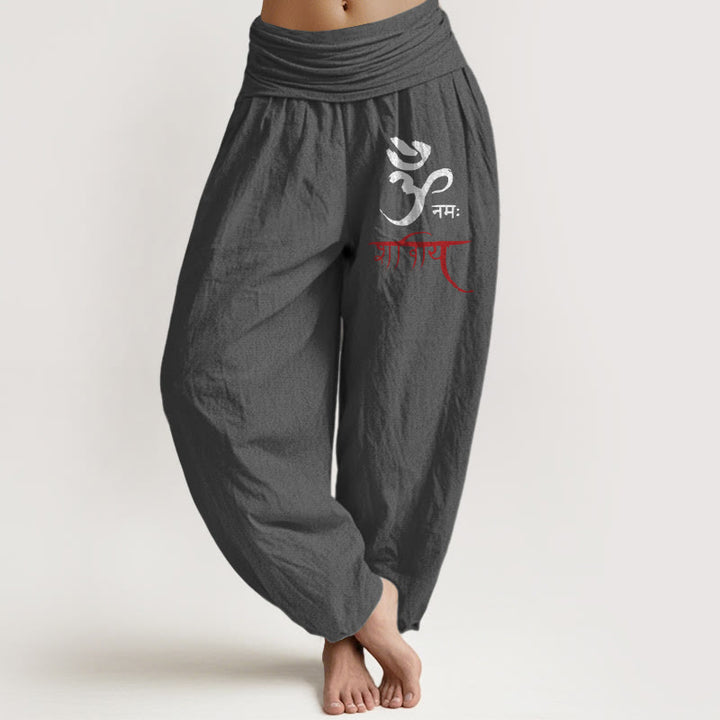 Pantaloni harem in cotone con elastico in vita e motivo incantesimi Om con Buddha Stones da donna - Grigio scuro - US22, UK/AU26, EU54 (6XL) - image 11