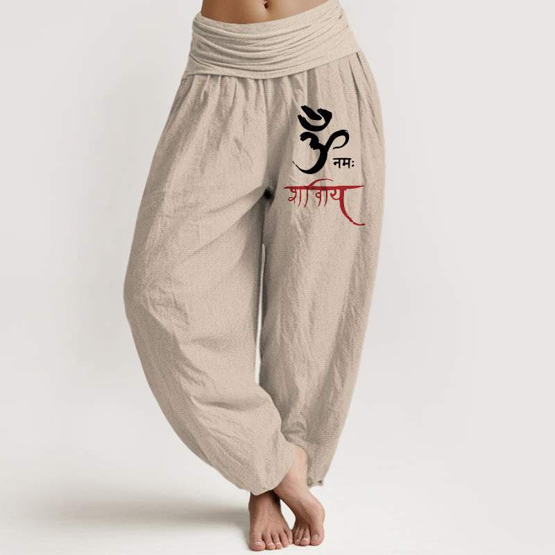 Pantaloni harem in cotone con elastico in vita e motivo incantesimi Om con Buddha Stones da donna - Abbronzatura - US22, UK/AU26, EU54 (6XL) - image 14