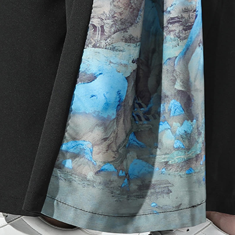 Buddha Stones Pantaloni larghi da uomo con tasche e motivo montagne e fiumi - image 9