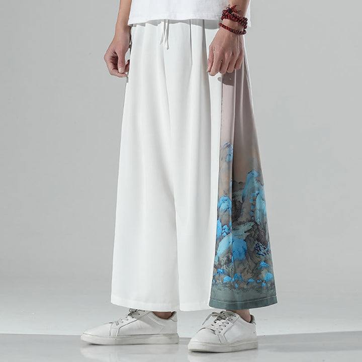 Buddha Stones Pantaloni larghi da uomo con tasche e motivo montagne e fiumi - image 13