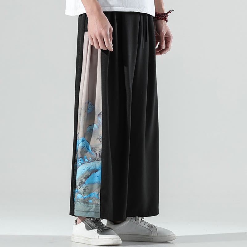 Buddha Stones Pantaloni larghi da uomo con tasche e motivo montagne e fiumi - image 3