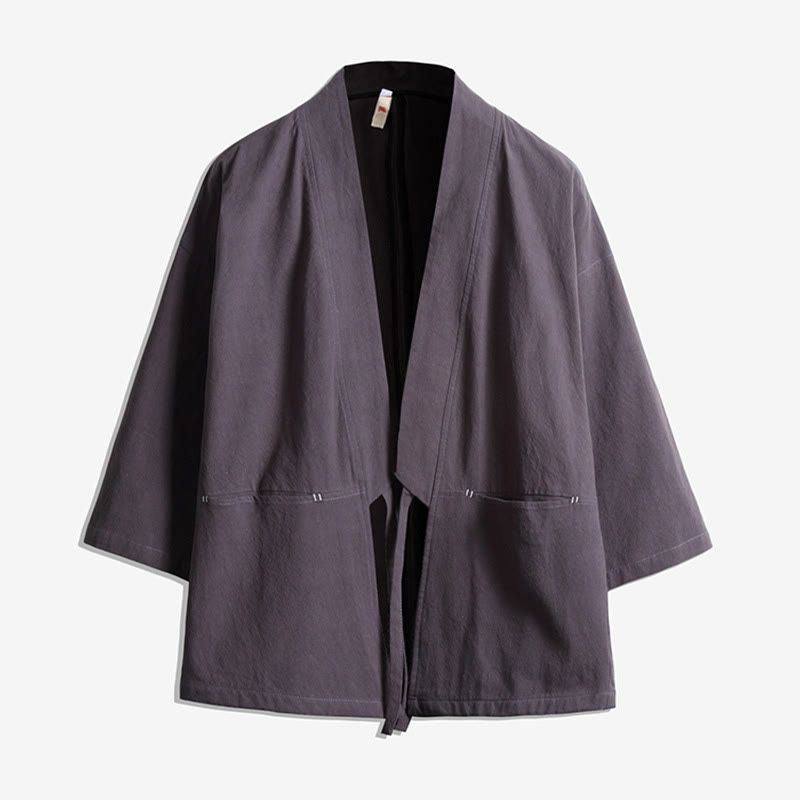 Giacca kimono da uomo con maniche a tre quarti, aperta sul davanti, tinta unita, con lacci Buddha Stones - Grigio - US/UK/AU48, EU58 (5XL) - image 4