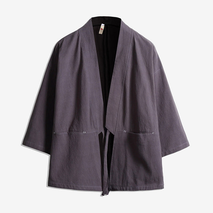 Kimono da uomo a maniche a tre quarti con lacci e stampa Buddha Stones, tinta unita. - Grigio - US/UK/AU48, EU58 (5XL) - image 4