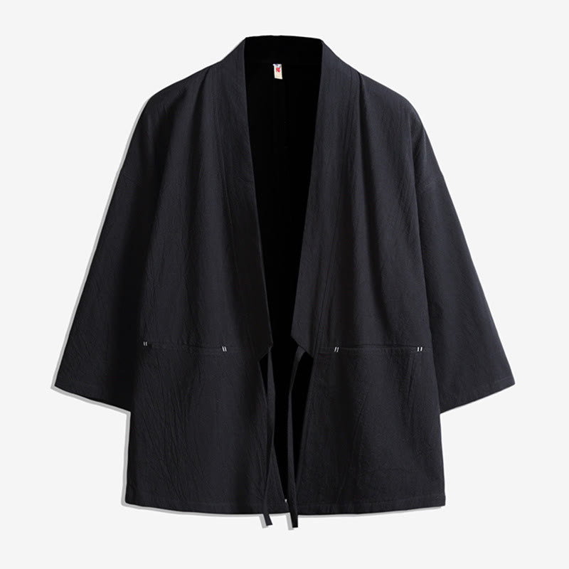 Giacca kimono da uomo con maniche a tre quarti, aperta sul davanti, tinta unita, con lacci Buddha Stones - Nero - US/UK/AU48, EU58 (5XL) - image 2
