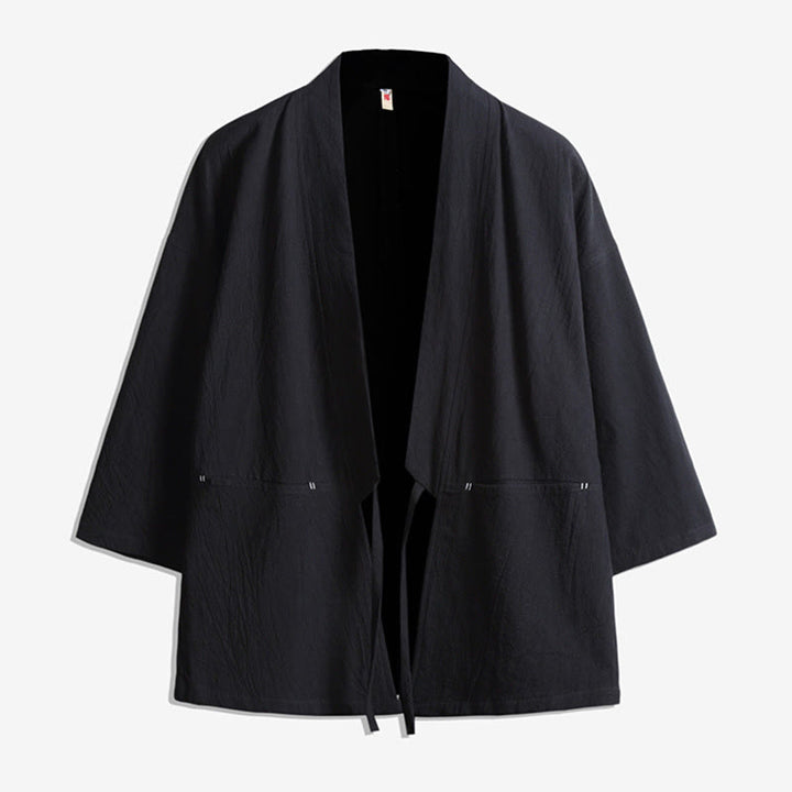 Giacca kimono da uomo con maniche a tre quarti, aperta sul davanti, tinta unita, con lacci Buddha Stones - Nero - US/UK/AU48, EU58 (5XL) - image 2