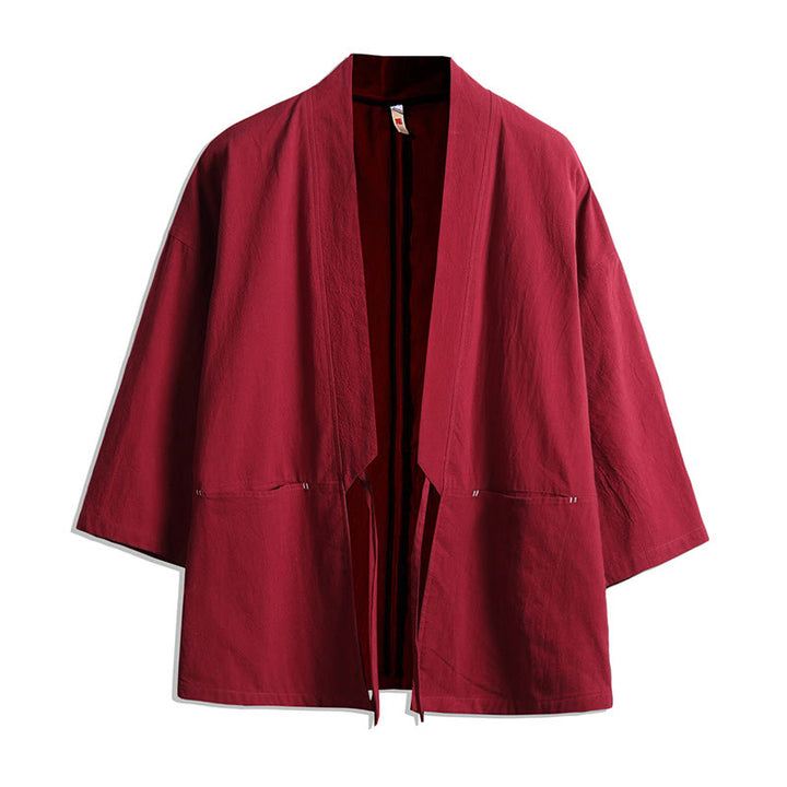 Giacca kimono da uomo con maniche a tre quarti, aperta sul davanti, tinta unita, con lacci Buddha Stones - Rosso - US/UK/AU48, EU58 (5XL) - image 6