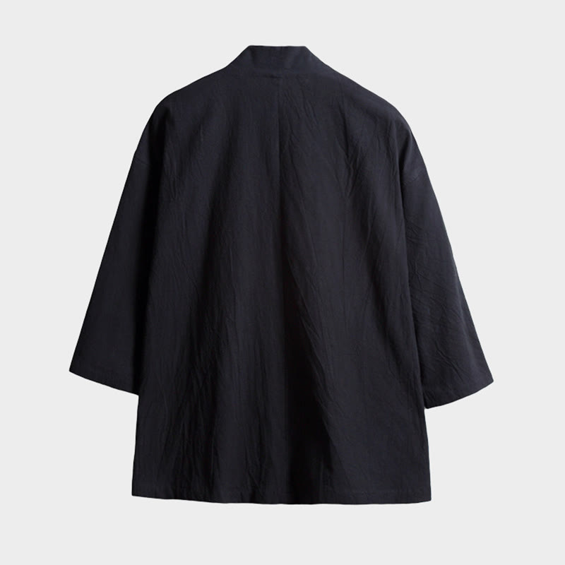 Giacca kimono da uomo con maniche a tre quarti, aperta sul davanti, tinta unita, con lacci Buddha Stones - image 3