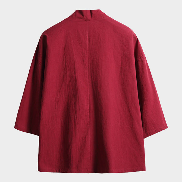 Giacca kimono da uomo con maniche a tre quarti, aperta sul davanti, tinta unita, con lacci Buddha Stones - image 7
