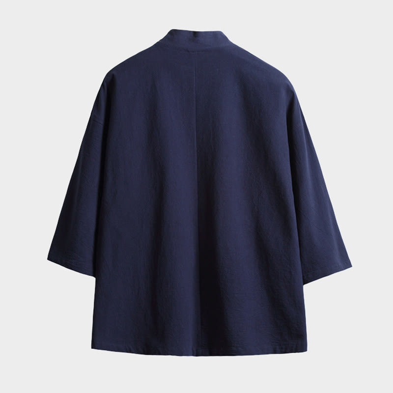 Kimono da uomo a maniche a tre quarti con lacci e stampa Buddha Stones, tinta unita. - image 1