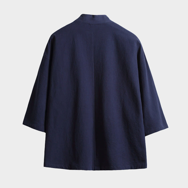 Kimono da uomo a maniche a tre quarti con lacci e stampa Buddha Stones, tinta unita. - image 1