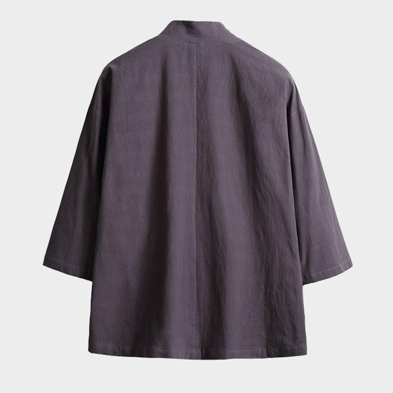 Giacca kimono da uomo con maniche a tre quarti, aperta sul davanti, tinta unita, con lacci Buddha Stones - image 5