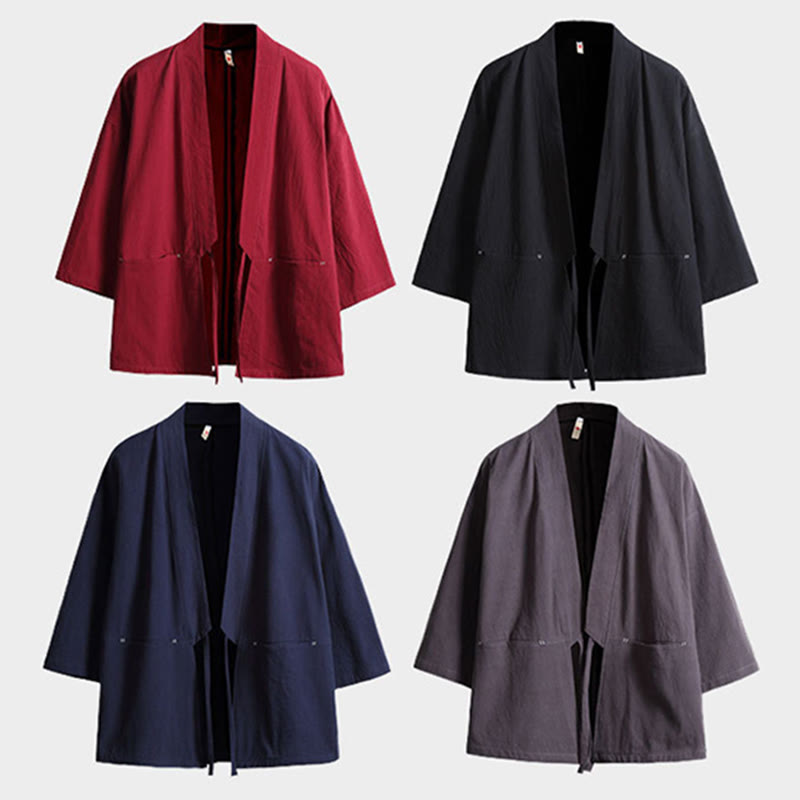 Kimono da uomo a maniche a tre quarti con lacci e stampa Buddha Stones, tinta unita. - image 16