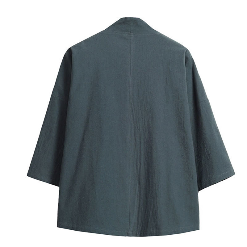 Kimono da uomo con maniche a tre quarti, ricamo di Buddha Stones White Crane e nuvole di buon auspicio - image 14