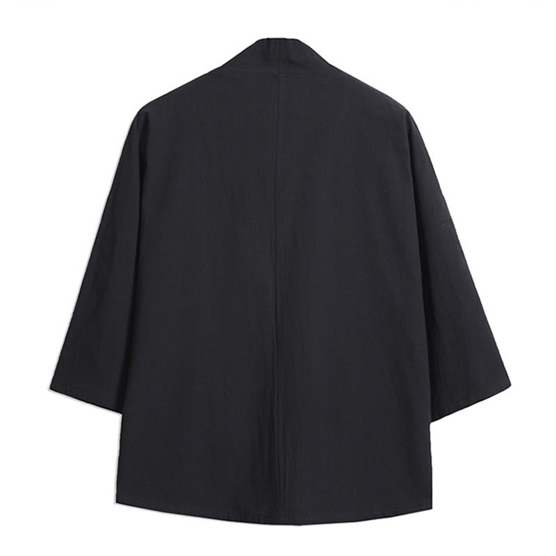 Kimono da uomo con maniche a tre quarti, ricamo di Buddha Stones White Crane e nuvole di buon auspicio - image 3