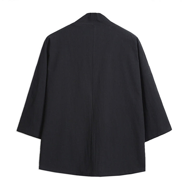 Kimono da uomo con maniche a tre quarti, ricamo di Buddha Stones White Crane e nuvole di buon auspicio - image 3