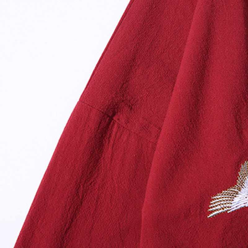 Kimono da uomo con maniche a tre quarti, ricamo di Buddha Stones White Crane e nuvole di buon auspicio - image 8