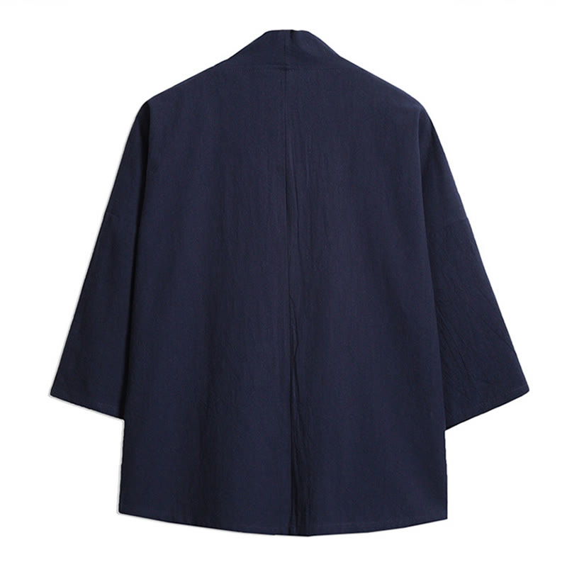Kimono da uomo con maniche a tre quarti, ricamo di Buddha Stones White Crane e nuvole di buon auspicio - image 1