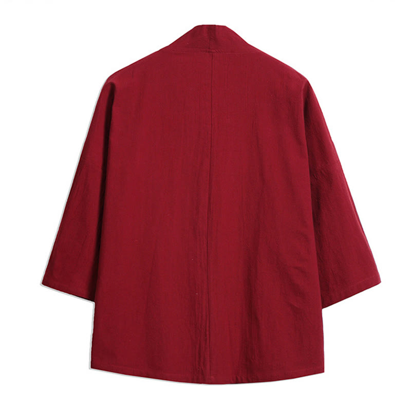Kimono da uomo con maniche a tre quarti, ricamo di Buddha Stones White Crane e nuvole di buon auspicio - image 5