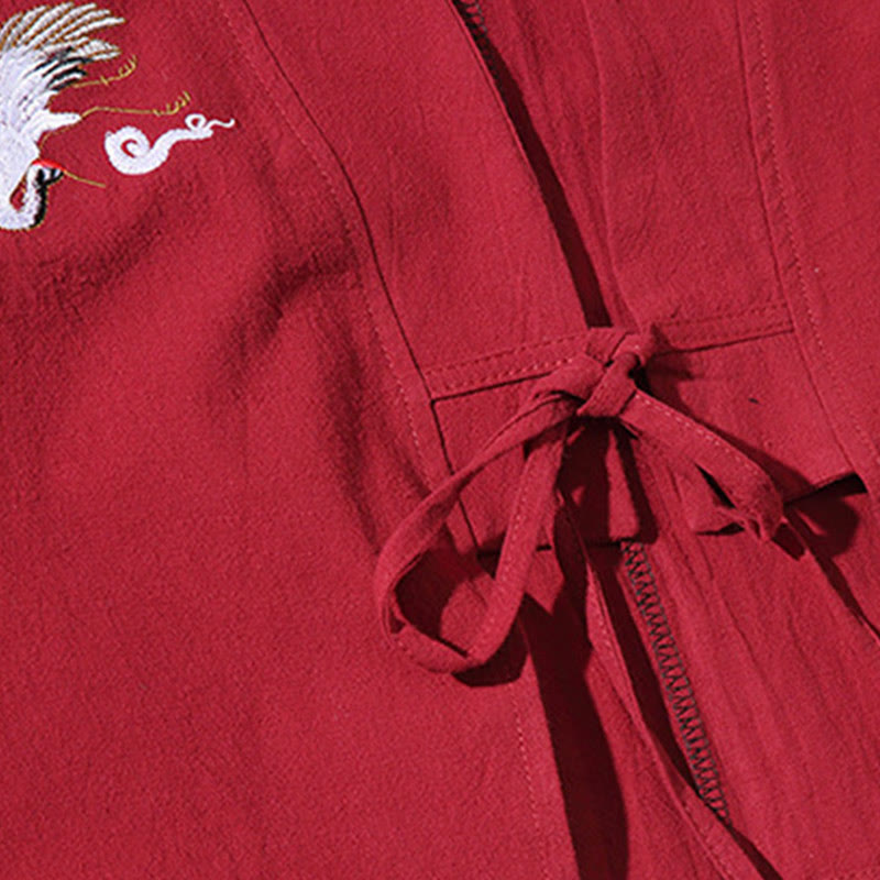 Kimono da uomo con maniche a tre quarti, ricamo di Buddha Stones White Crane e nuvole di buon auspicio - image 10