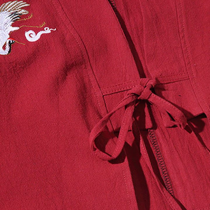 Kimono da uomo con maniche a tre quarti, ricamo di Buddha Stones White Crane e nuvole di buon auspicio - image 10