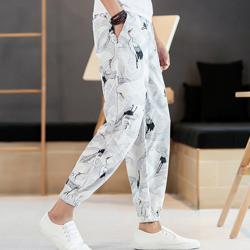 Pantaloni harem da uomo con tasche, motivo: Buddha Stones Crane e nuvole di buon auspicio - image 13