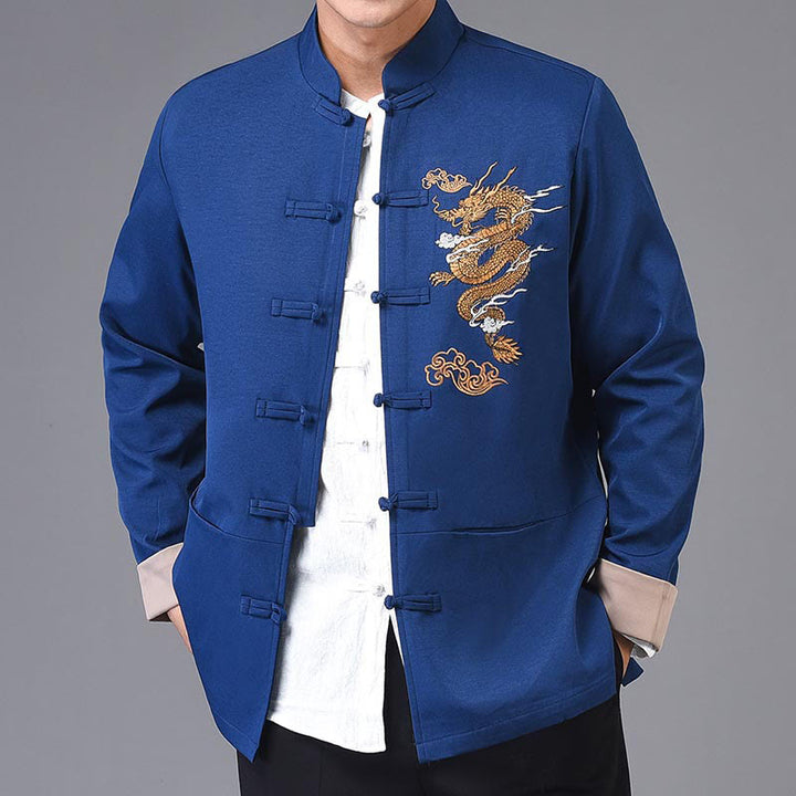 Giacca da uomo a maniche lunghe con ricamo Buddha Stones, drago e rana, design con bottoni - image 16