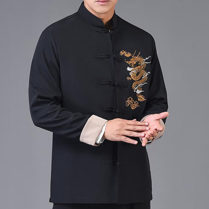 Giacca da uomo a maniche lunghe con ricamo Buddha Stones, drago e rana, design con bottoni - image 13