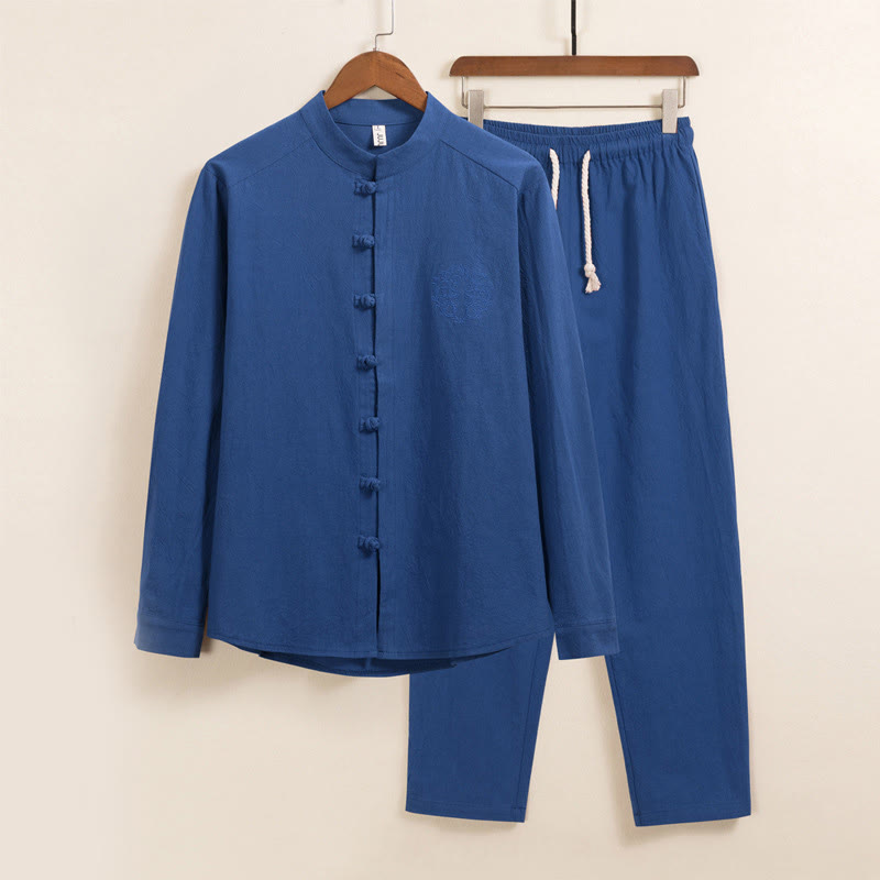 Set da 2 pezzi da uomo in cotone con bottoni a rana, camicia a maniche lunghe e pantaloni con tasche, motivo Buddha Stones - Blu reale - US/UK/AU46, EU56 (5XL) - image 14