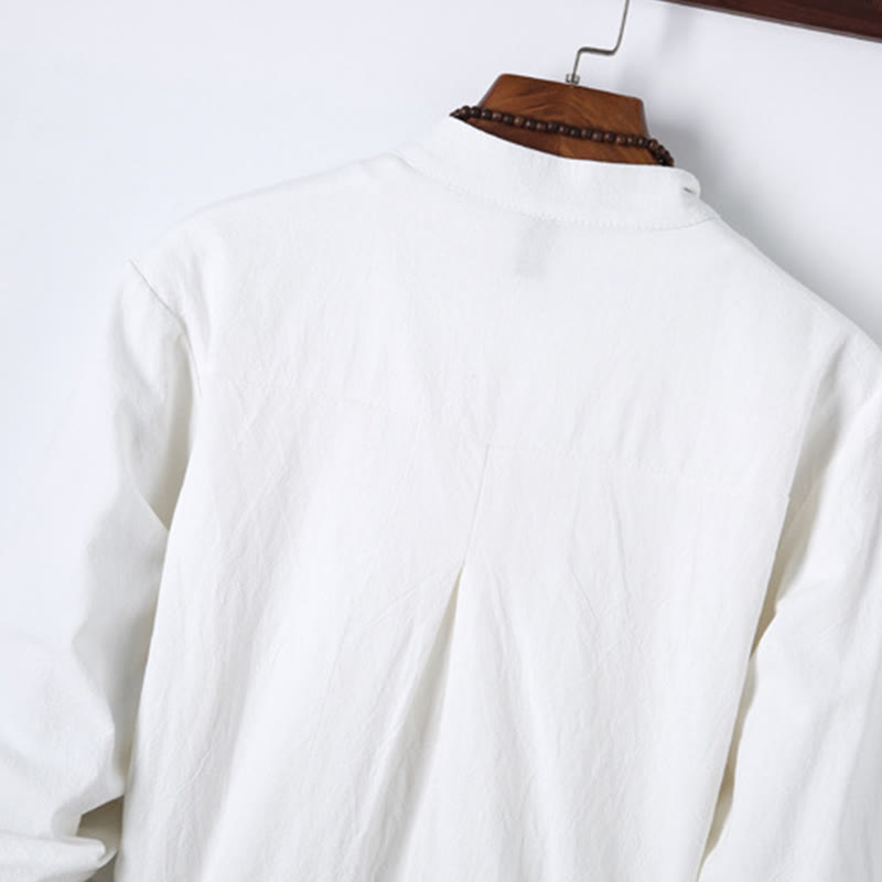 Set di 2 pezzi da uomo in tinta unita con bottoni a rana, camicia a maniche lunghe in cotone e pantaloni con tasche, Buddha Stones - image 14