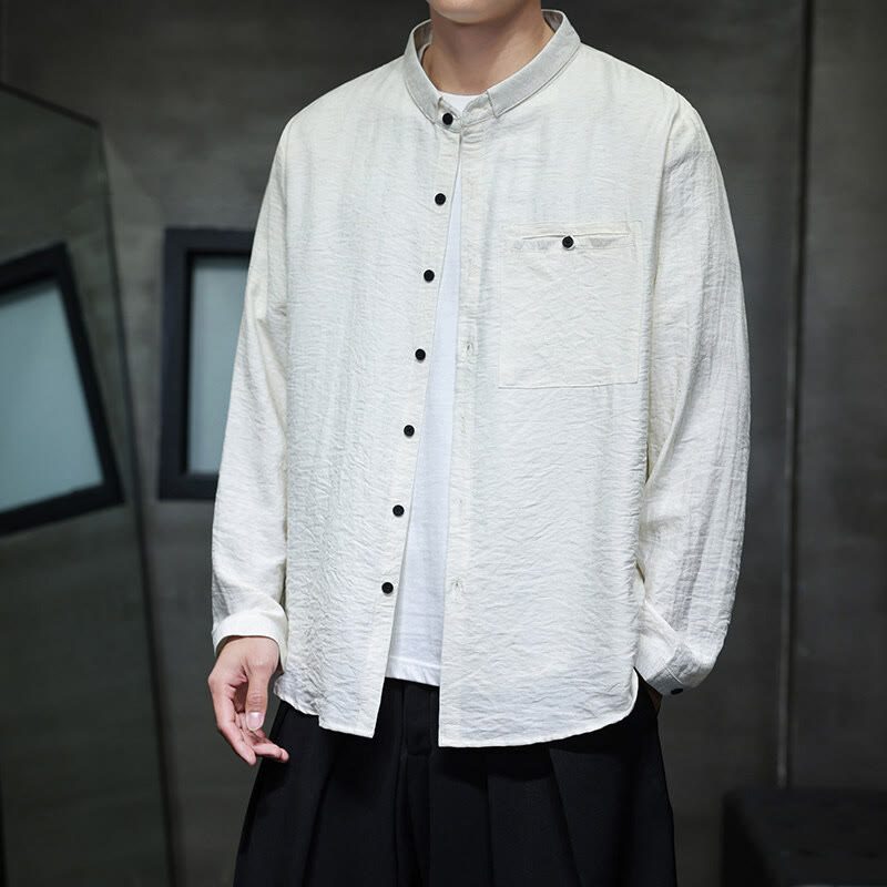 Camicia a maniche lunghe da uomo con bottoni in tinta unita Buddha Stones Spring - Bianco - US/UK/AU46, EU56 (5XL) - image 6