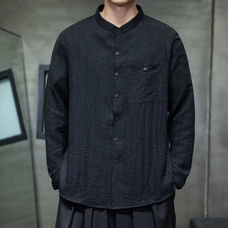 Camicia a maniche lunghe da uomo con bottoni in tinta unita Buddha Stones Spring - image 1