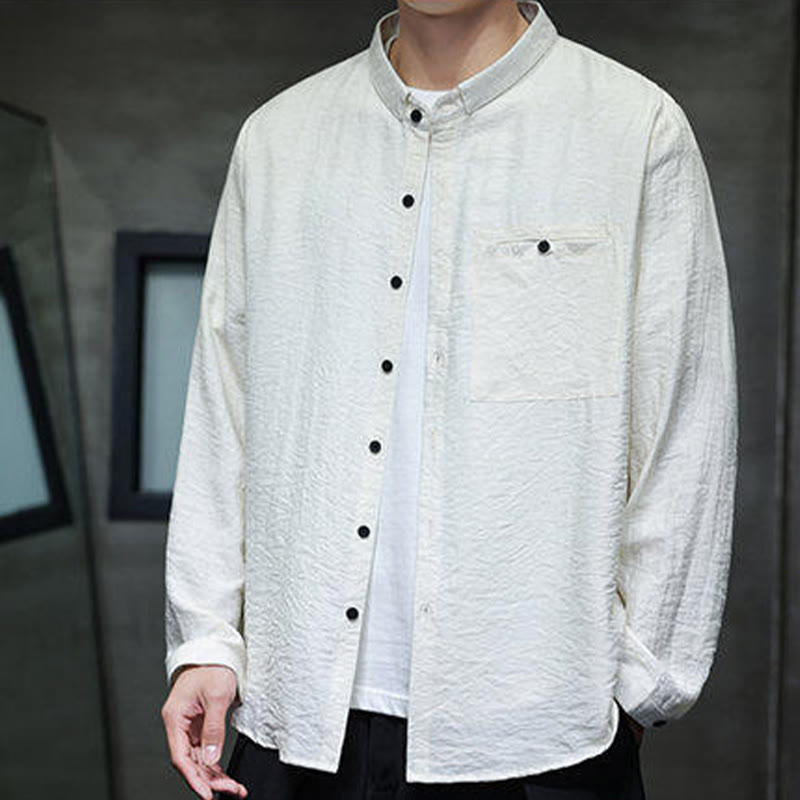 Camicia a maniche lunghe da uomo con bottoni in tinta unita Buddha Stones Spring - image 9