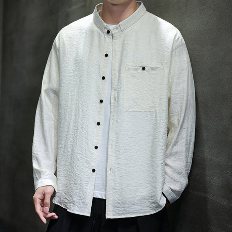Camicia a maniche lunghe da uomo con bottoni in tinta unita Buddha Stones Spring - image 11