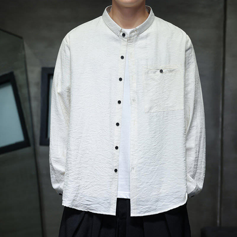 Camicia a maniche lunghe da uomo con bottoni in tinta unita Buddha Stones Spring - image 12