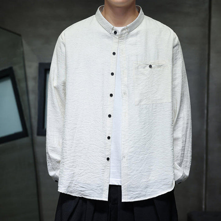 Camicia a maniche lunghe da uomo con bottoni in tinta unita Buddha Stones Spring - image 12