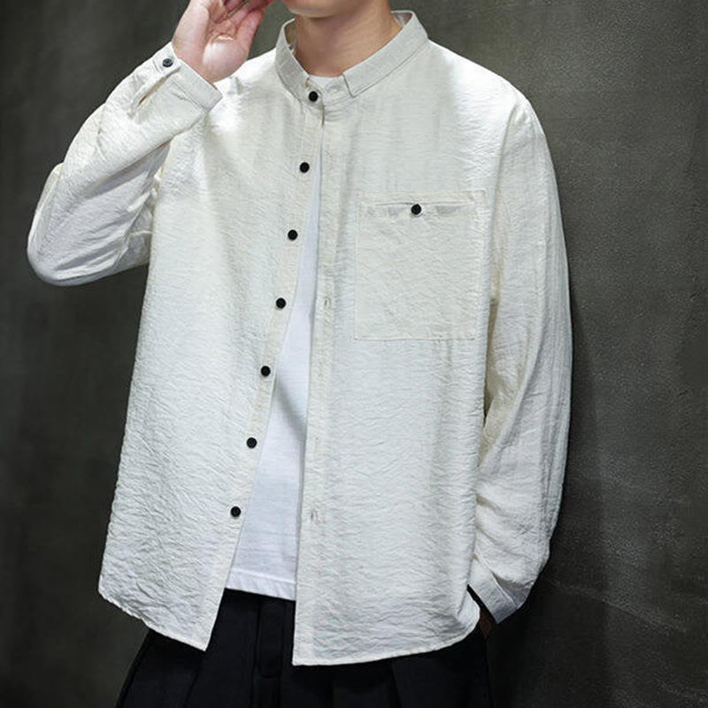 Camicia a maniche lunghe da uomo con bottoni in tinta unita Buddha Stones Spring - image 14