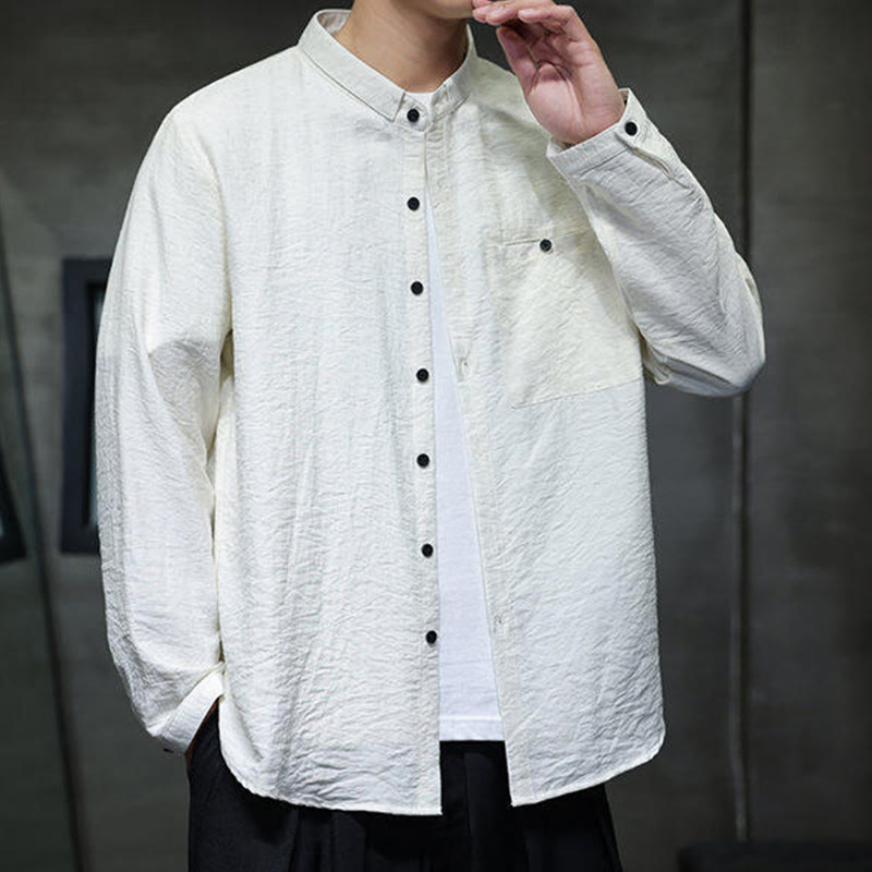 Camicia a maniche lunghe da uomo con bottoni in tinta unita Buddha Stones Spring - image 8