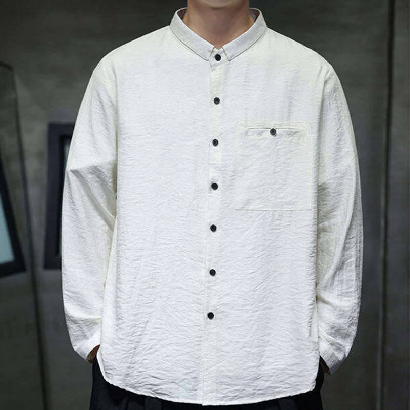 Camicia a maniche lunghe da uomo con bottoni in tinta unita Buddha Stones Spring - image 7