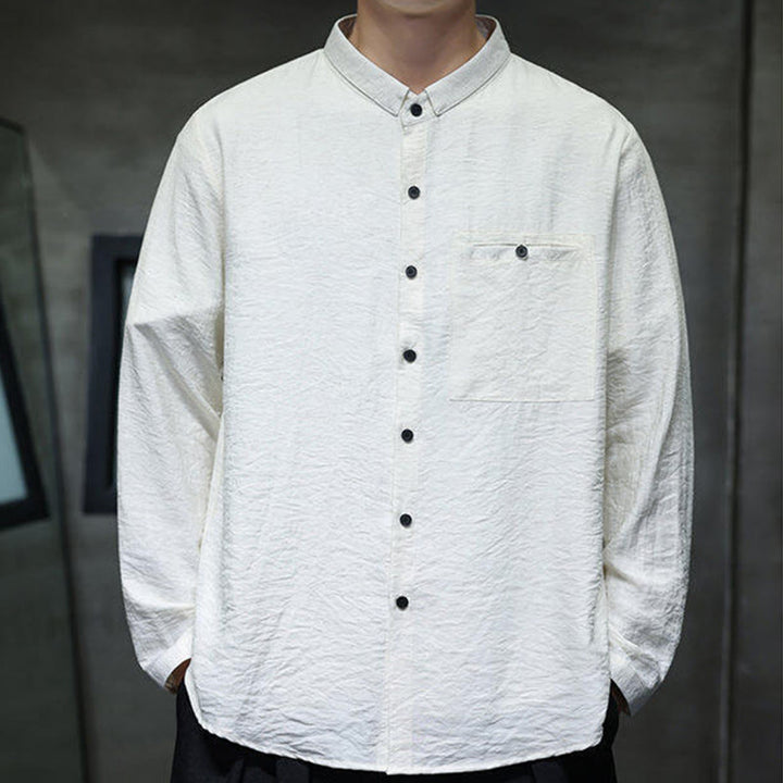 Camicia a maniche lunghe da uomo con bottoni in tinta unita Buddha Stones Spring - image 7