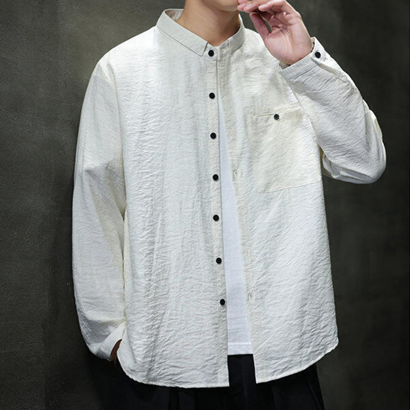 Camicia a maniche lunghe da uomo con bottoni in tinta unita Buddha Stones Spring - image 13