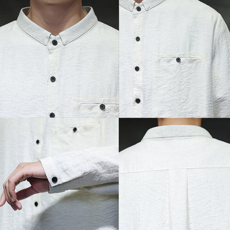 Camicia a maniche lunghe da uomo con bottoni in tinta unita Buddha Stones Spring - image 16