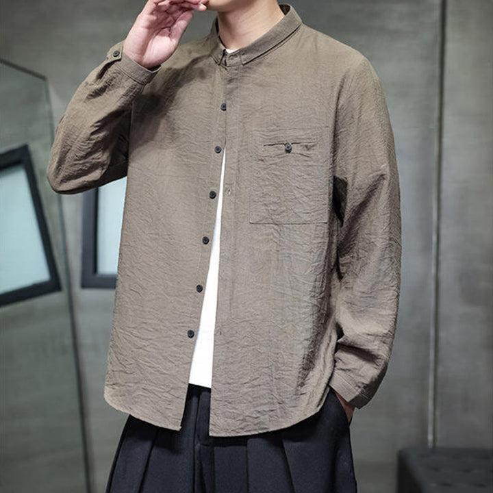 Camicia a maniche lunghe da uomo con bottoni in tinta unita Buddha Stones Spring - image 20